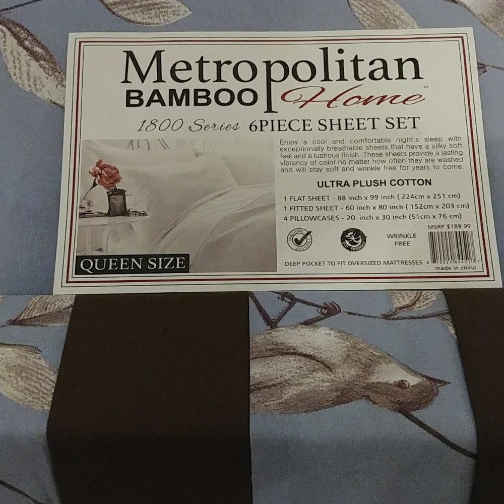 Metropolitan Bamboo Navy&Coffee Floral Queen Set⦠- Picture 8 of 9